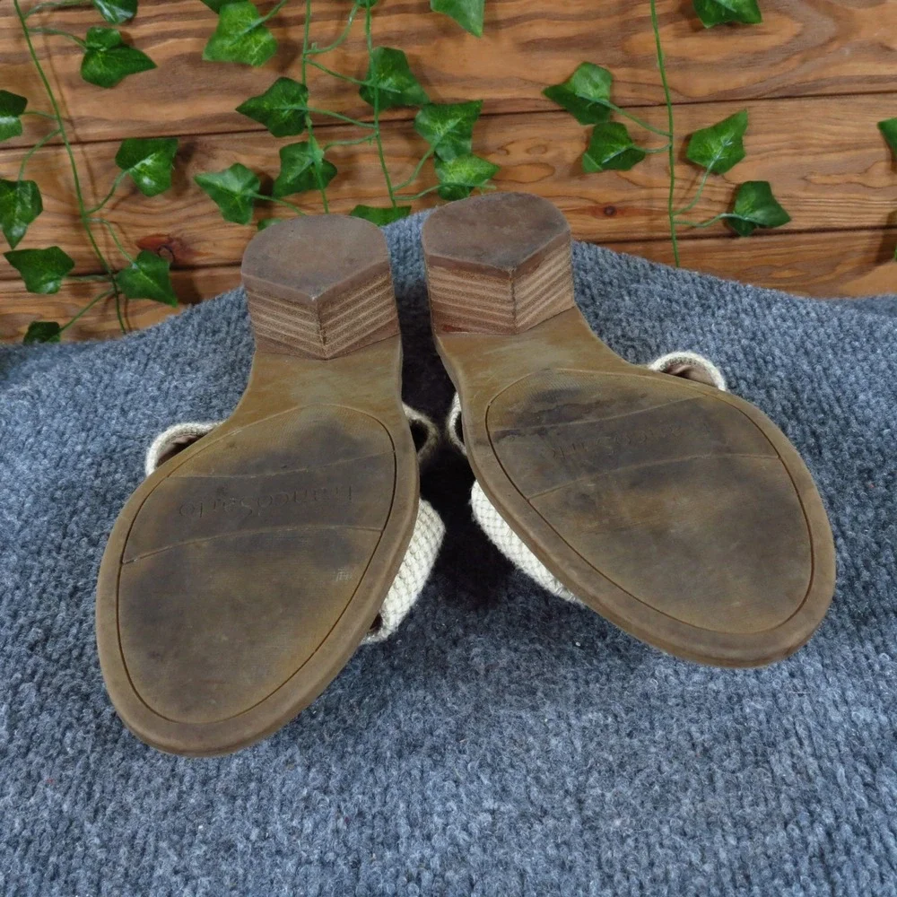 Franco Sarto Raffia‎ Women Sandal 7.5 Casual Block Heel Slide Cream Fabric